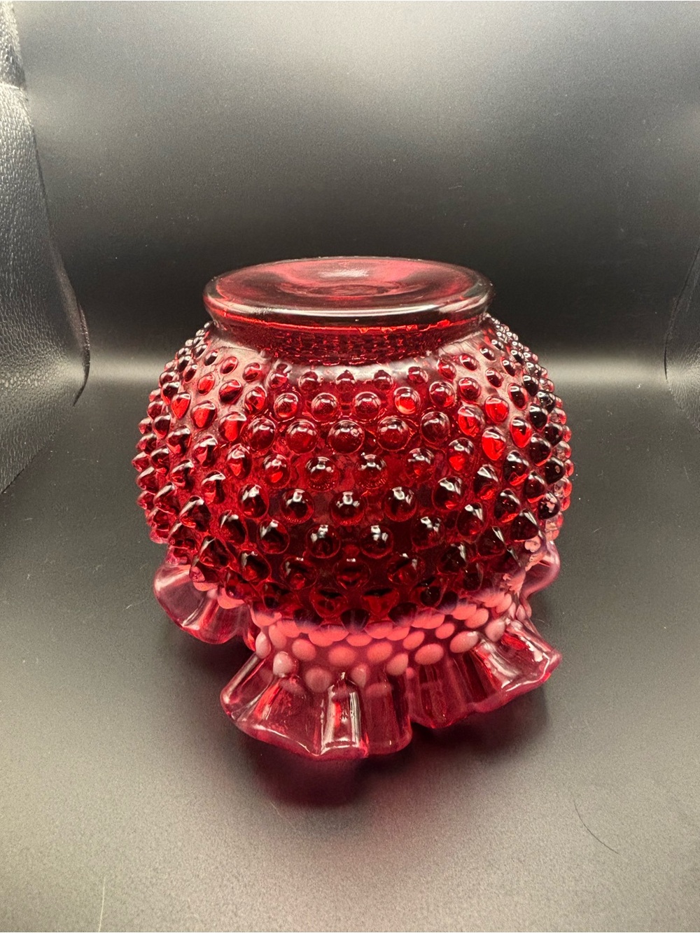 Venton Hobnail Ruffled Cranberry Glass Vase - Picture 15 of 16